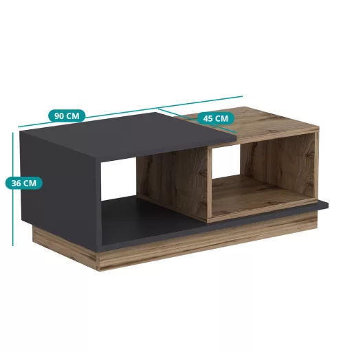 Кафе маса 90x36x45см, Антрацит-Дъб