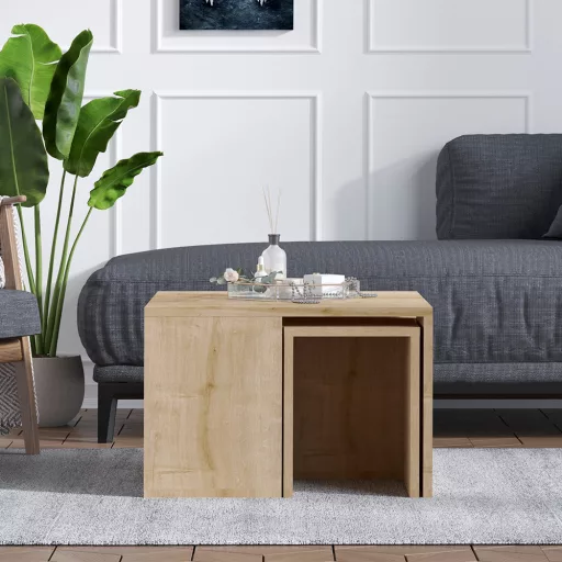 Кафе маса с скрити странични маси, 5 части дъб