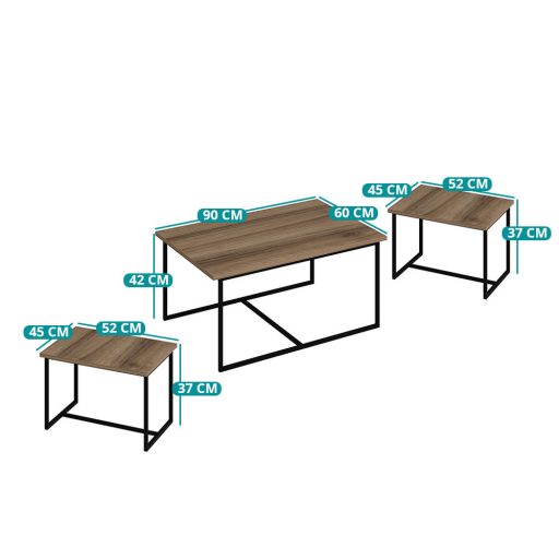 Комплект маси за кафе от 3 части, орех