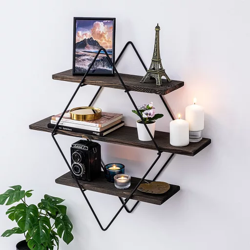 Дървена метална рафт 60x40x15 см, Черен-Орех
