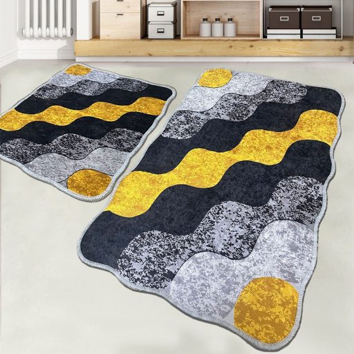 Комплект банни килими с каменна шарка, сив-жълт
