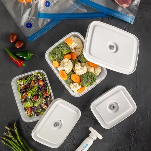 Комплект от 6 вакуумни контейнери с торби и вакуумна помпа