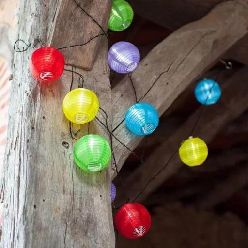 10-LED Батерийно захранвани цветни фенерчета на връв, 2.1м