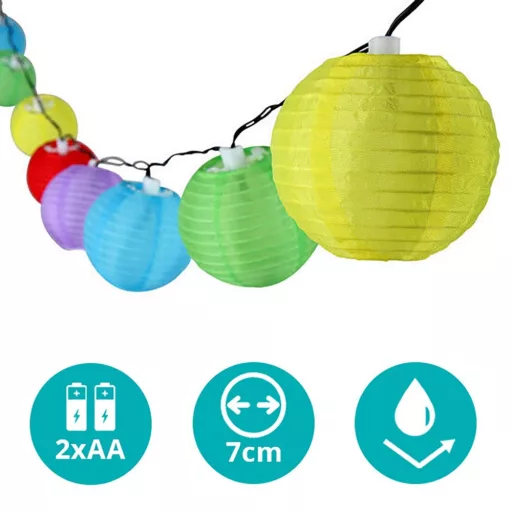 10-LED Батерийно захранвани цветни фенерчета на връв, 2.1м