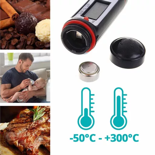 Цифров термометър за месо - Измерва от -50 до +300 °C, превключване °C/°F, идеален за месо, бебешка храна и сосове