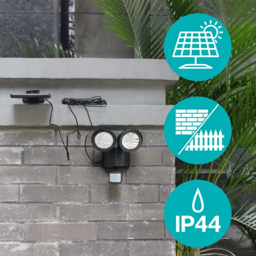 Двоен сензор за движение слънчева LED лампа - 22 LED, 150 лумена, водоустойчива IP44