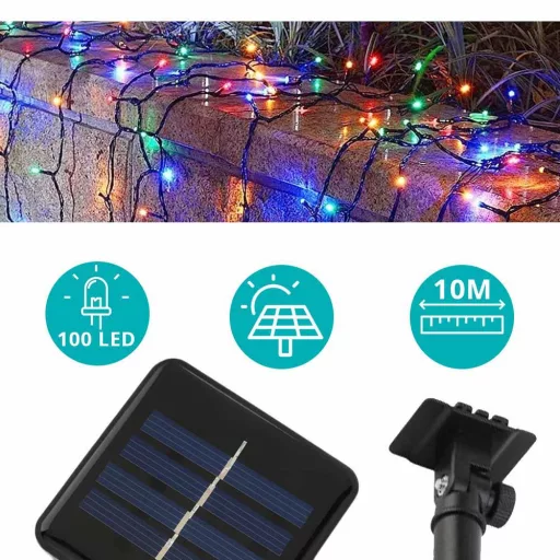 100 LED Слънчеви градински светлини - 10м, Водоустойчиви, Различни цветове