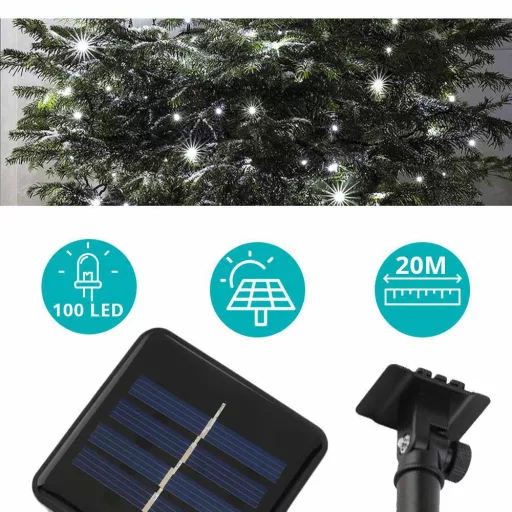 100 LED Слънчеви градински светлини - 20 метра - Хладно бяло, устойчиви на времето
