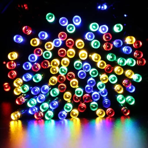 100 LED Слънчеви градински светлини - 20 м - Цветни, Водоустойчиви, Автоматични