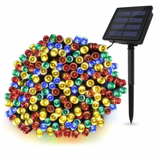 100 LED Слънчеви градински светлини - 20 м - Цветни, Водоустойчиви, Автоматични