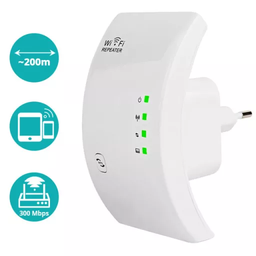 Безжичен WiFi удължител - 200м обхват, 300 Mbps скорост