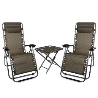   Комплект градински столове с нулева гравитация от 2 части с маса и сваляща се облегалка