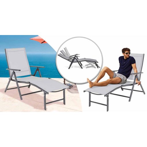 Комфортен регулируем сгъваем шезлонг с лек алуминиев каркас