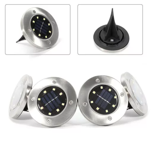 Комплект слънчеви лампи за открито с 4 части и неръждаема стомана, 8 LED, универсална инсталация