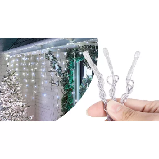 LED завеса от ледени висулки с 230 LED - Студено бяло, 8 режима на осветление, Вътрешно/Външно, IP44 водоустойчив