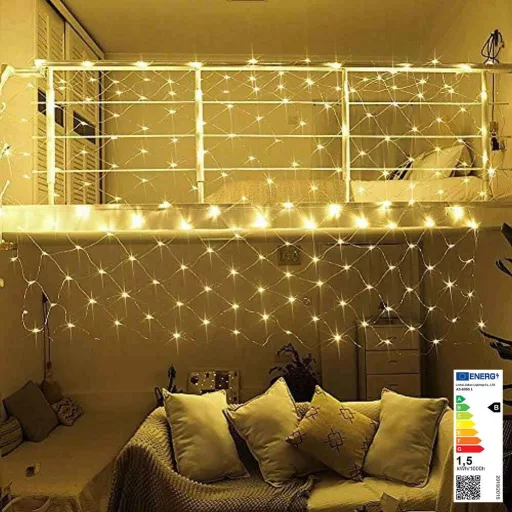 128 LED мрежови светлини - Топло и студено бяло, 7 режима, за вътрешно/външно ползване