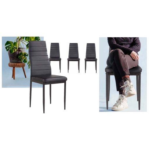Комплект черни столове за хранене от 4 части с ергономичен дизайн и здрава метална рамка
