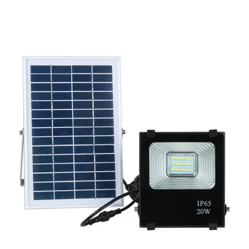 Слънчев LED прожектор с дистанционно управление - 20W, IP65 водоустойчив, 5м кабел
