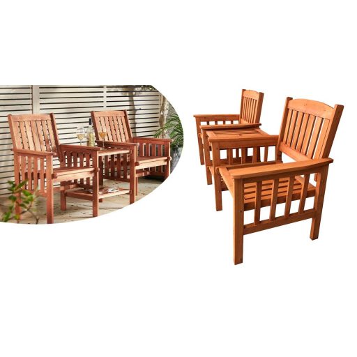 Комплект за градина на открито за 2 души с отвор за чадър - обработен бор