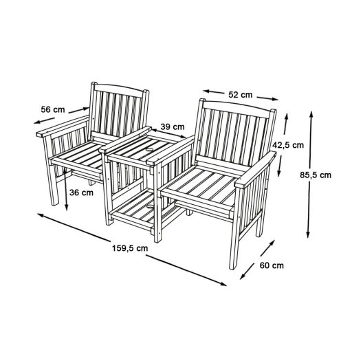 Комплект за градина на открито за 2 души с отвор за чадър - обработен бор