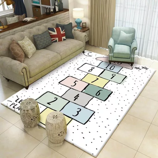 Детски килим за игра 130x180 см с весели мотиви - неплъзгащ, лесен за почистване