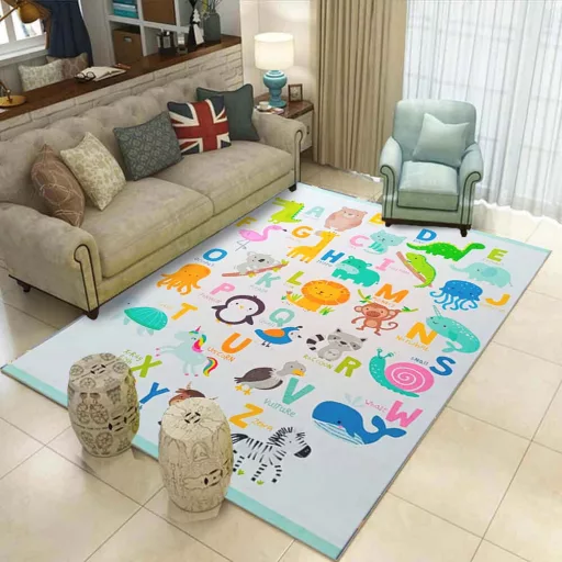 Детски игрален килим 130x180 см - Мек, неплъзгащ се с весели шарки