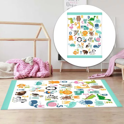 Детски игрален килим 130x180 см - Мек, неплъзгащ се с весели шарки