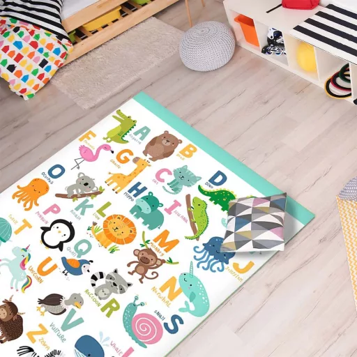 Детски игрален килим 130x180 см - Мек, неплъзгащ се с весели шарки