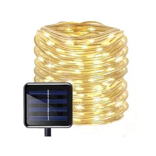 Слънчеви LED гирлянди 10м - 100 топли бели крушки, 8 режима на осветление, устойчиви на времето
