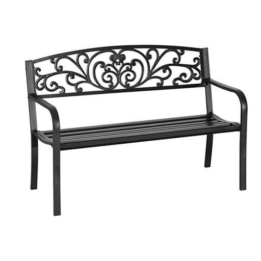 Метална градинска пейка за 2 души на открито, капацитет 200 кг, елегантен черен дизайн