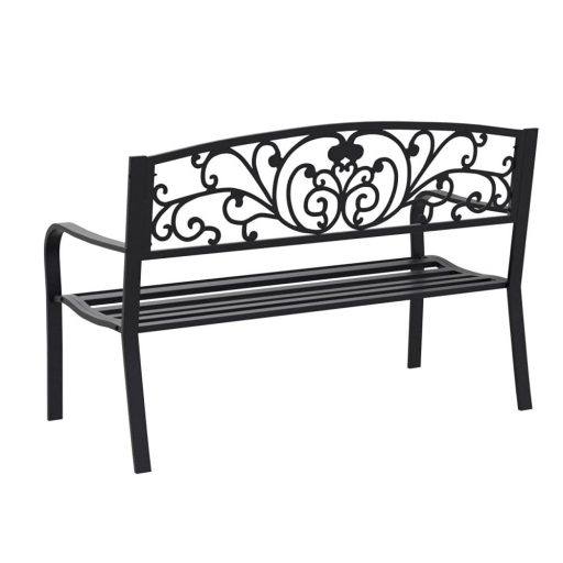 Метална градинска пейка за 2 души на открито, капацитет 200 кг, елегантен черен дизайн