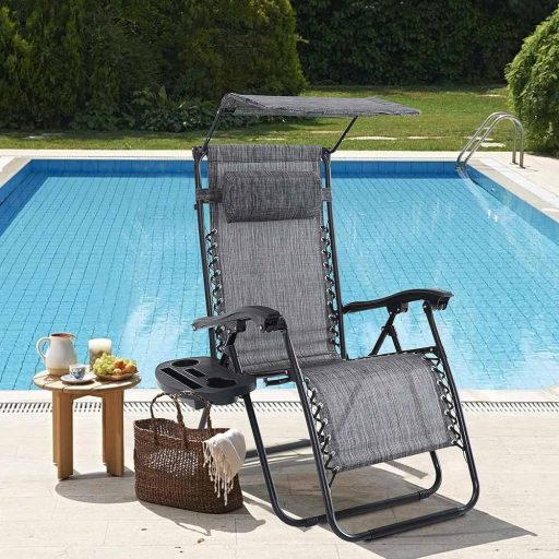 Стол за релаксация с нулева гравитация с навес и държачи за чаши - 2 части, различни цветове