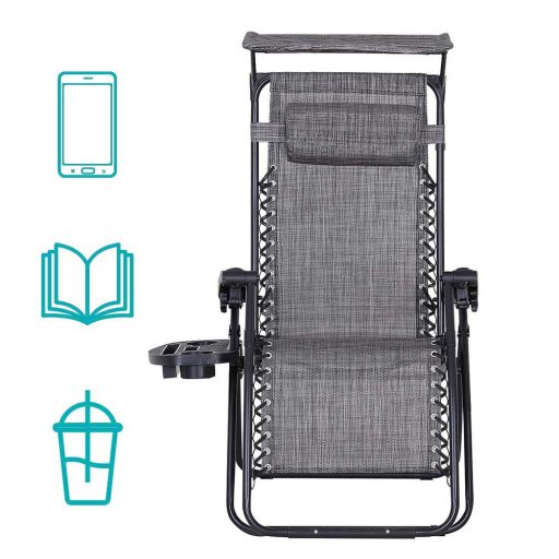 Стол за релаксация с нулева гравитация с навес и държачи за чаши - 2 части, различни цветове