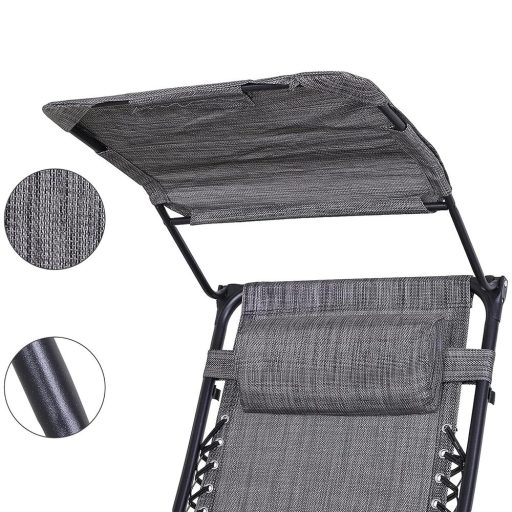 Стол за релаксация с нулева гравитация с навес и държачи за чаши - 2 части, различни цветове