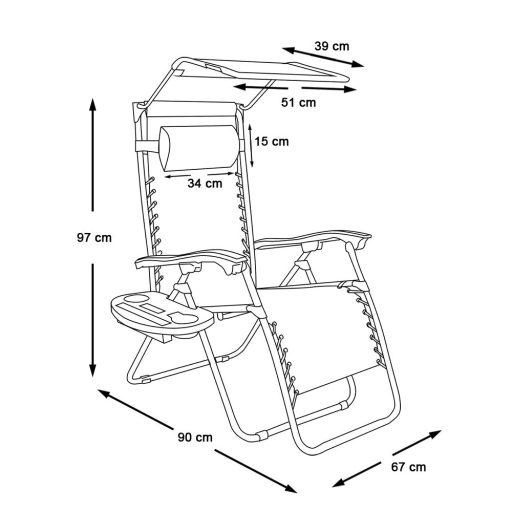 Стол за релаксация с нулева гравитация с навес и държачи за чаши - 2 части, различни цветове