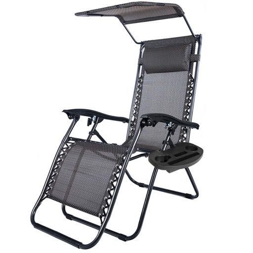 Стол за релаксация с нулева гравитация с навес и държач за чаша - Комплект от 2, различни цветове