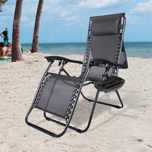 Стол за релаксация с нулева гравитация с навес и държач за чаша - Комплект от 2, различни цветове