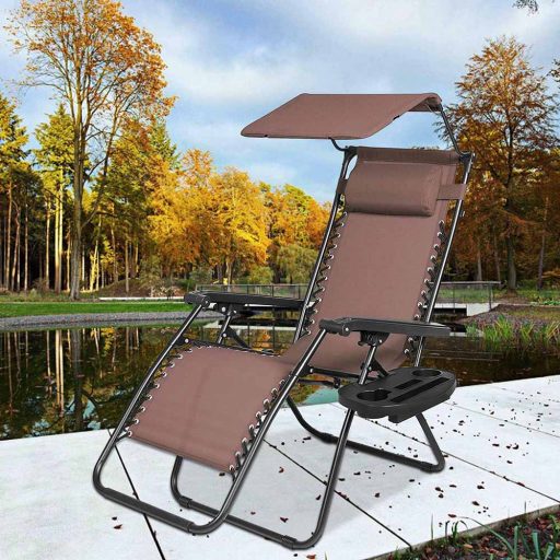 Стол за релаксация с нулева гравитация с навес и държач за чаша - Комплект от 2, различни цветове