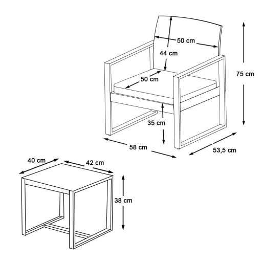 Комплект мебели за двама с ратанов ефект за открито с кафе маса