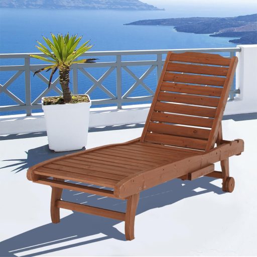 Регулируем шезлонг от дърво за открито с място за съхранение