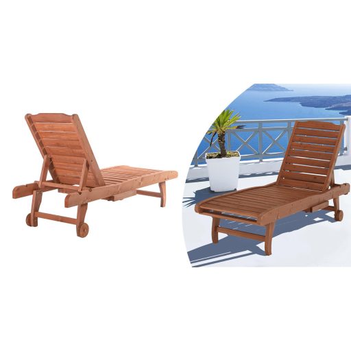 Регулируем шезлонг от дърво за открито с място за съхранение