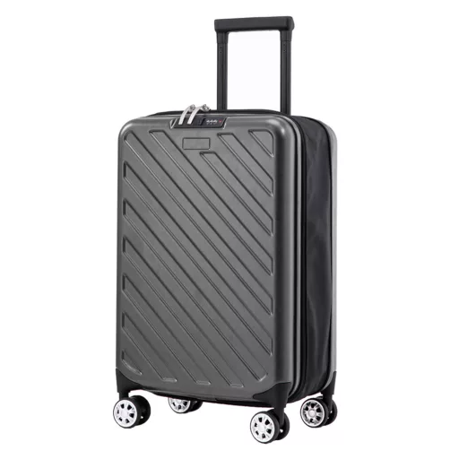 Сгъваем тъмен сив куфар, 36L капацитет, PC+ABS материал, алуминиева дръжка, 5 см колела
