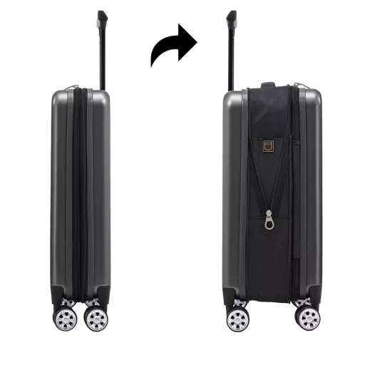 Сгъваем тъмен сив куфар, 36L капацитет, PC+ABS материал, алуминиева дръжка, 5 см колела