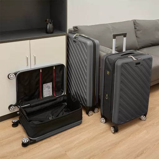 Сгъваем тъмен сив куфар, 36L капацитет, PC+ABS материал, алуминиева дръжка, 5 см колела