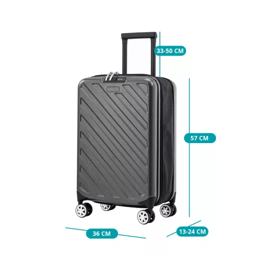 Сгъваем тъмен сив куфар, 36L капацитет, PC+ABS материал, алуминиева дръжка, 5 см колела
