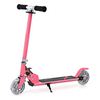   Сгъваема алуминиева тротинетка с LED колела розова