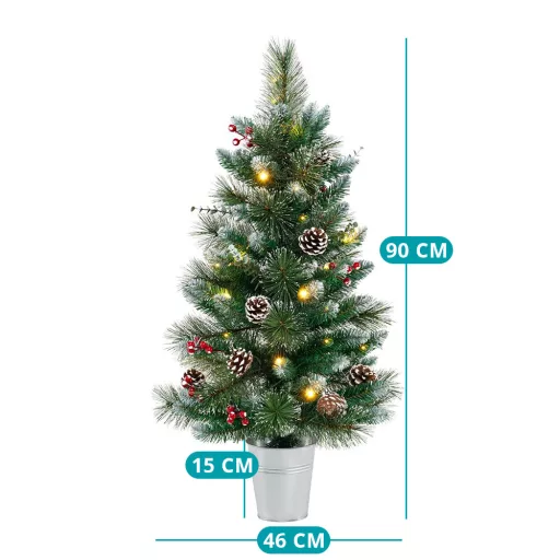 Декориран изкуствен коледен дърво с 20 топли LED светлини, 90 см