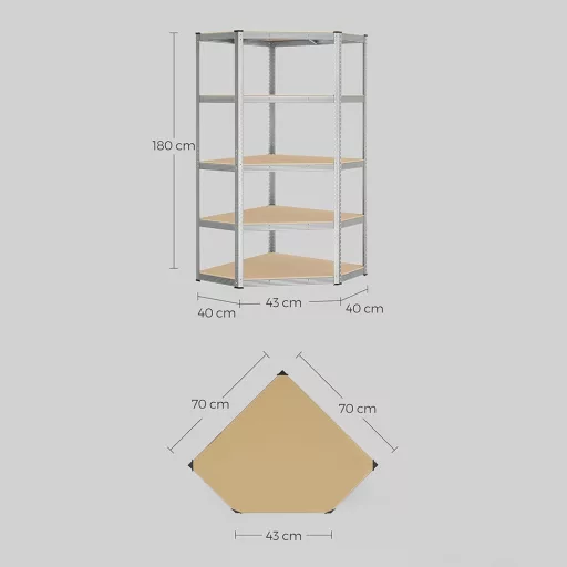 5-етажна ъглова рафт 70x70x180