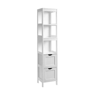   Тесен, висок шкаф за баня с 3 рафта и 2 чекмеджета 30x30x141.5см