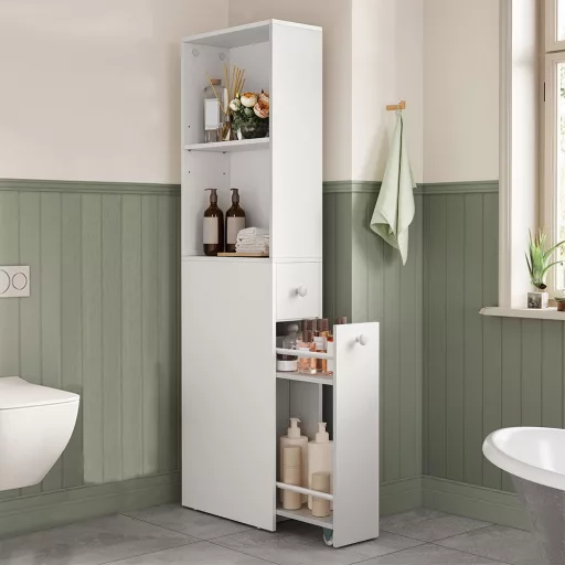 Тесен 2-рафтен изтеглящ се шкаф за баня, 134.4x40x18 см